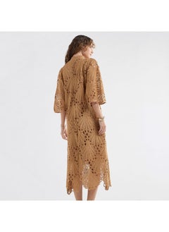 FAV Lace Detail A-Line Dress with High Neck and Short Sleeves  - Image 3