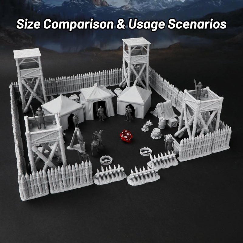 AUSPDICE AF676 Medieval Military Camp RPG Terrain Set for DND Map Building, Compatible with TTRPG Games, Modular Game Pieces with Barricades, Tents, Watchtowers, and Props - Image 2