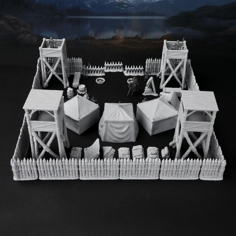 AUSPDICE AF676 Medieval Military Camp RPG Terrain Set for DND Map Building, Compatible with TTRPG Games, Modular Game Pieces with Barricades, Tents, Watchtowers, and Props - Image 4