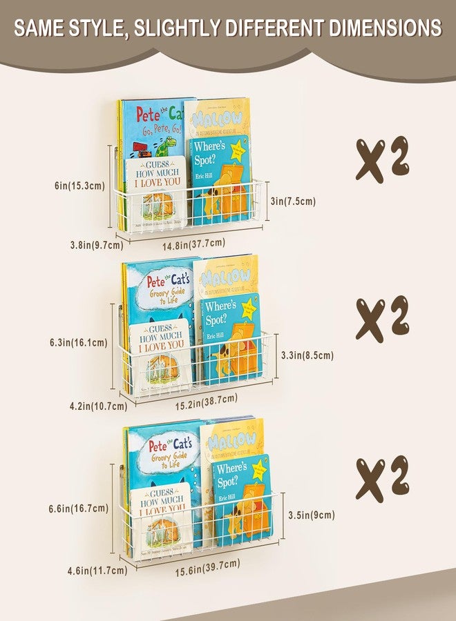 PUERSI 6-Pack Wall Mounted Bookshelf for Kids Rooms, Metal Nursery Shelves for Wall, Floating Book Shelves for Baby Boys Girls Bedroom Decor and Storage, White - Image 3