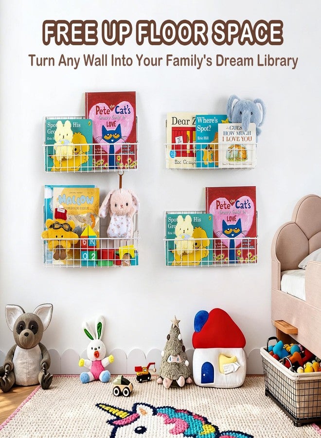 PUERSI 6-Pack Wall Mounted Bookshelf for Kids Rooms, Metal Nursery Shelves for Wall, Floating Book Shelves for Baby Boys Girls Bedroom Decor and Storage, White - Image 2