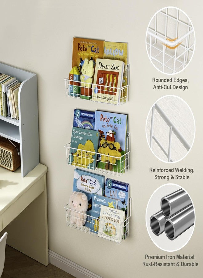 PUERSI 6-Pack Wall Mounted Bookshelf for Kids Rooms, Metal Nursery Shelves for Wall, Floating Book Shelves for Baby Boys Girls Bedroom Decor and Storage, White - Image 4