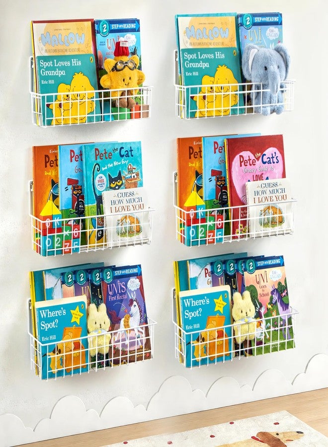 PUERSI 6-Pack Wall Mounted Bookshelf for Kids Rooms, Metal Nursery Shelves for Wall, Floating Book Shelves for Baby Boys Girls Bedroom Decor and Storage, White - Image 1