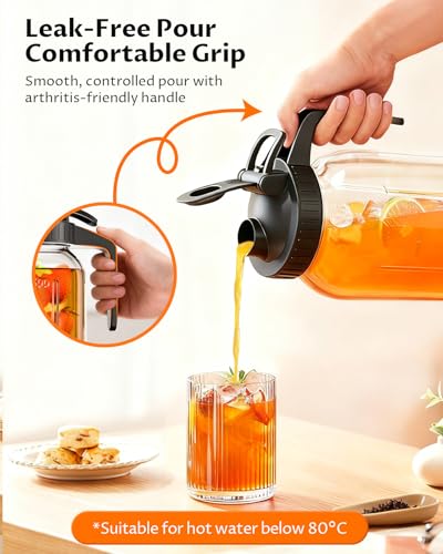 VA1KENE 2 Pack Mason Jar Pitcher – Airtight & Leakproof Glass Pitcher with Lid, 2 Quart (64 oz) 1/2 Gallon Mason Jar with Pour Spout Lid, Ideal for Breastmilk, Cold Brew, Sun Tea and Coffee - Image 4