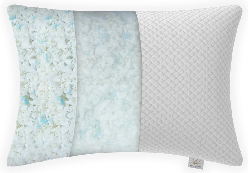 MY ARMOR Adjustable Shredded Memory Foam Pillow with Extra Filling | 350 GSM Antimicrobial Cover | 17" x 27" - 1 Piece - Image 1