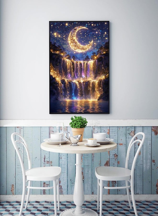 KINPLUB 5D Diamond Painting Kits for Adults Beginners, Moonlight Waterfall Diamond Art Kits for Adults, DIY Full Drill Round Moon Landscape Diamond Dots, Home Wall Decor 12x16 Inch - Image 2
