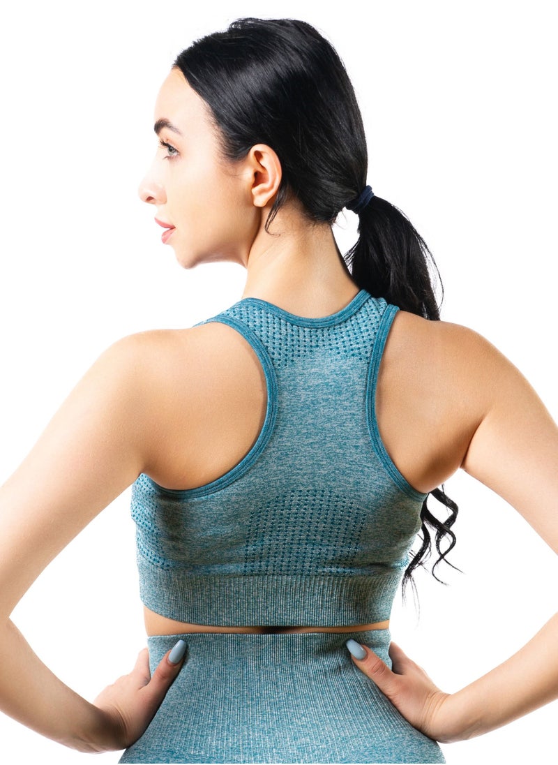 Bernessi High Support Melange Sports Bra Top for Women Comfortable Ladies Bra for Fitness Yoga Workout Gym Running Exercise Dance Athletic Textured Ocean Blue  - Image 2
