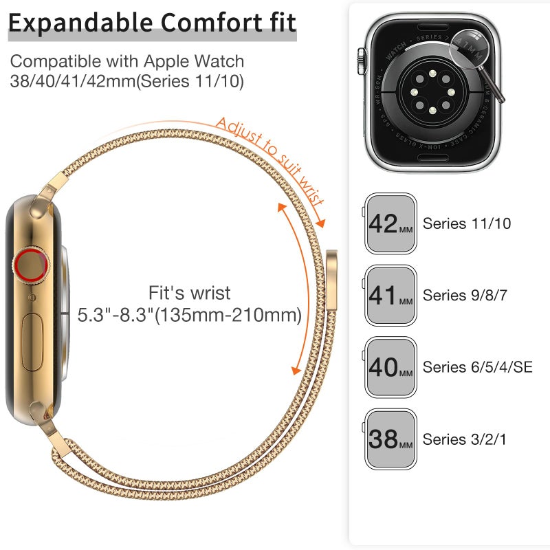 MARGE PLUS Slim Milanese Loop Compatible with Apple Watch Band for women 41mm 40mm 38mm 42mm 46mm 45mm 44mm, Stainless Steel Magnetic Mesh Strap work on iWatch Bands Series 11 10 9 8 7 6 5 4 3 & SE 3 2 1 - Image 5