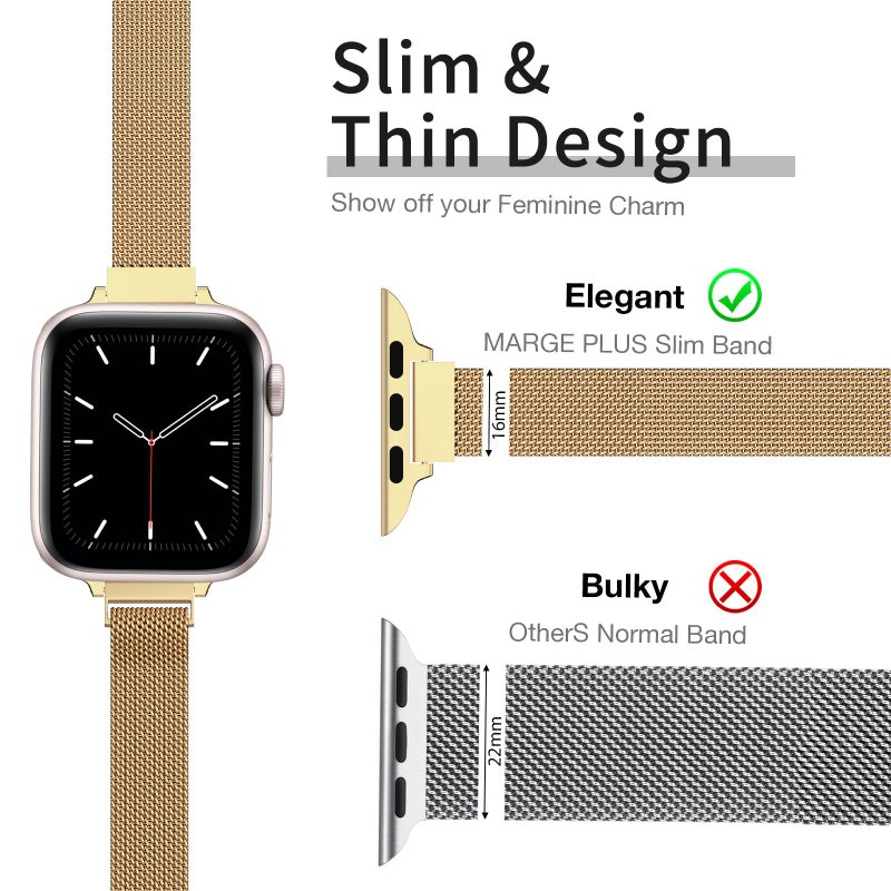 MARGE PLUS Slim Milanese Loop Compatible with Apple Watch Band for women 41mm 40mm 38mm 42mm 46mm 45mm 44mm, Stainless Steel Magnetic Mesh Strap work on iWatch Bands Series 11 10 9 8 7 6 5 4 3 & SE 3 2 1 - Image 2
