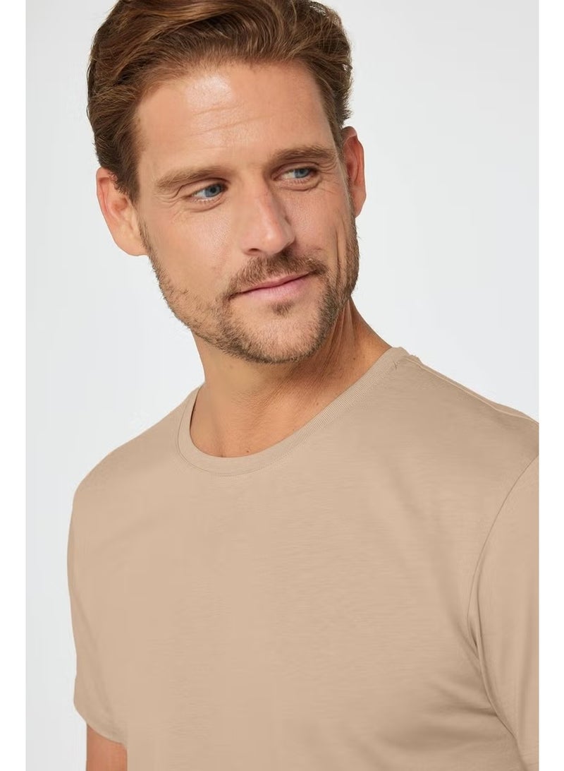 Tudors Men's Slim Fit Slim Cut 100% Cotton Soft Texture Mink Color Crew Neck T-Shirt - Image 1