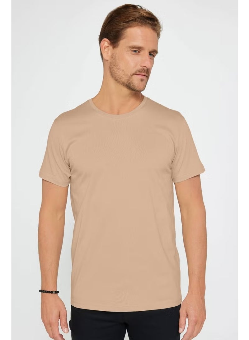 Tudors Men's Slim Fit Slim Cut 100% Cotton Soft Texture Mink Color Crew Neck T-Shirt - Image 2