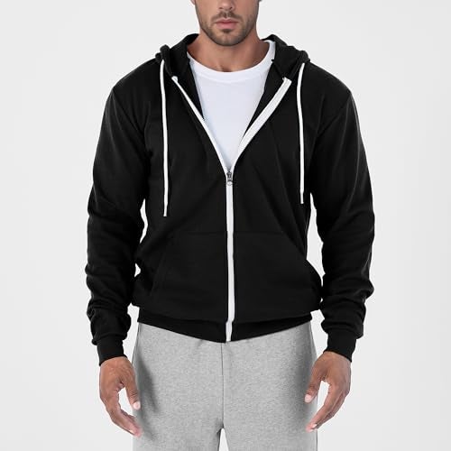 Ohoo Men's Zip Up Hoodie Lightweight Slim Fit Sweatshirt Full Zip Hooded Jacket / DCF002-BLACK-S - Image 2