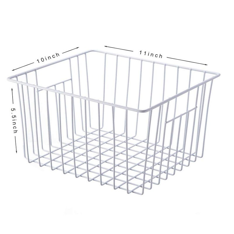 lonpute Freezer Basket Organizer, Refrigerator Metal Wire Storage Divider, Household Container Bins with Handles for Kitchen, Pantry, Cabinet, Closets - Pearl White (6, 11in x 10in x 5.5in) - Image 2