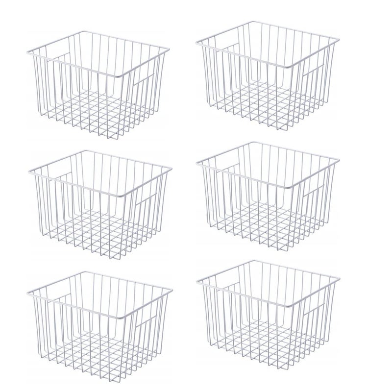 lonpute Freezer Basket Organizer, Refrigerator Metal Wire Storage Divider, Household Container Bins with Handles for Kitchen, Pantry, Cabinet, Closets - Pearl White (6, 11in x 10in x 5.5in) - Image 1