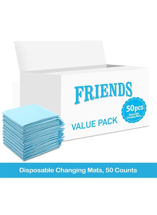 Friends حصائر تغيير قابلة للتخلص منها، 50 عدداً، حصيرة ناعمة مقاومة للماء، حصيرة تغيير محمولة مقاومة للتسرب، وسادة تحتية مقاومة للتسرب للأمهات الجدد، وسادة حماية لطاولة المراتب - Image 2