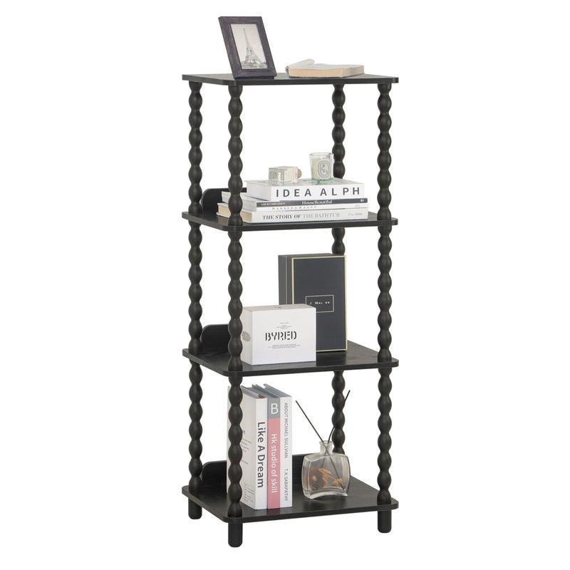 Fultyle Book Shelf, 4-Tier Bookshelf with Storage, Small Bookcase Display Shelves with Solid Wood Legs for Bedroom, Living Room, Office and Small Spaces (Black) - Image 1