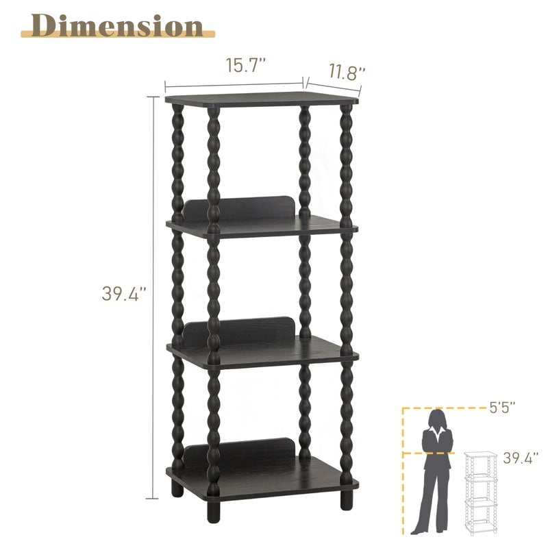 Fultyle Book Shelf, 4-Tier Bookshelf with Storage, Small Bookcase Display Shelves with Solid Wood Legs for Bedroom, Living Room, Office and Small Spaces (Black) - Image 3