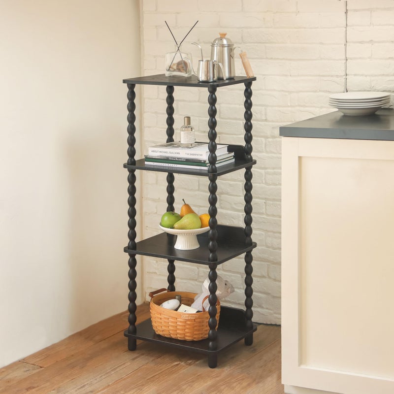 Fultyle Book Shelf, 4-Tier Bookshelf with Storage, Small Bookcase Display Shelves with Solid Wood Legs for Bedroom, Living Room, Office and Small Spaces (Black) - Image 2