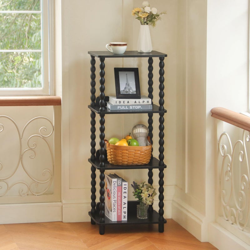 Fultyle Book Shelf, 4-Tier Bookshelf with Storage, Small Bookcase Display Shelves with Solid Wood Legs for Bedroom, Living Room, Office and Small Spaces (Black) - Image 5