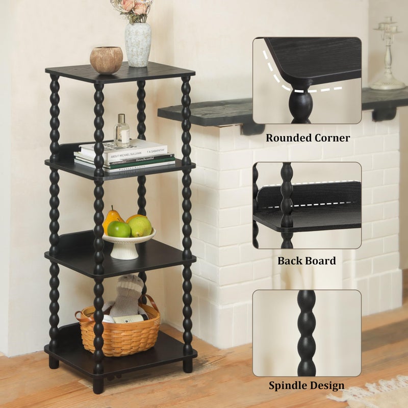 Fultyle Book Shelf, 4-Tier Bookshelf with Storage, Small Bookcase Display Shelves with Solid Wood Legs for Bedroom, Living Room, Office and Small Spaces (Black) - Image 4
