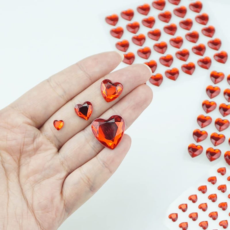 SaktopDeco 8 Sheet Red Heart Rhinestones Flat Back Acrylic Rhinestone Heart Shaped Stickers Self Adhesive for Scrapbooking DIY Crafts Making - Image 4