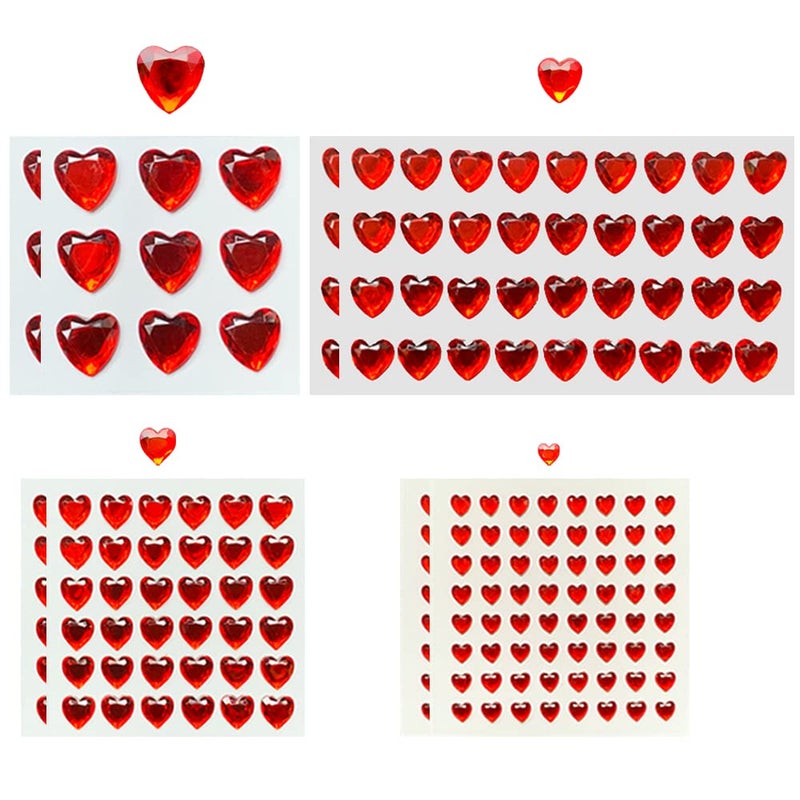 SaktopDeco 8 Sheet Red Heart Rhinestones Flat Back Acrylic Rhinestone Heart Shaped Stickers Self Adhesive for Scrapbooking DIY Crafts Making - Image 3