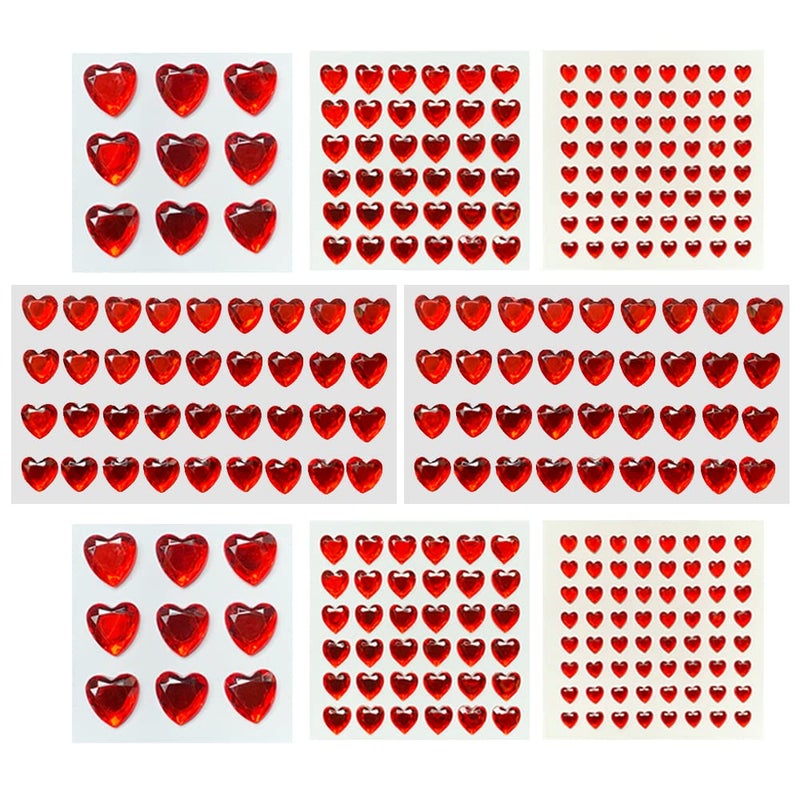 SaktopDeco 8 Sheet Red Heart Rhinestones Flat Back Acrylic Rhinestone Heart Shaped Stickers Self Adhesive for Scrapbooking DIY Crafts Making - Image 1