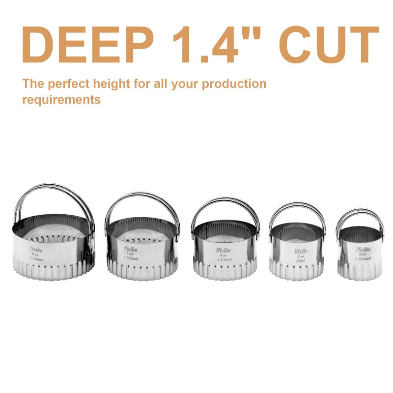 iNeibo Pastry/Cookie Cutter Set  Fluted Edge Biscuit Cutter  Round Circle Scone Cutters  Pastry Dough Baking Cutter  Shapes Pastry Cutter for Dumpling Skin Cutters  Dough  Pastry Fondant - Image 1