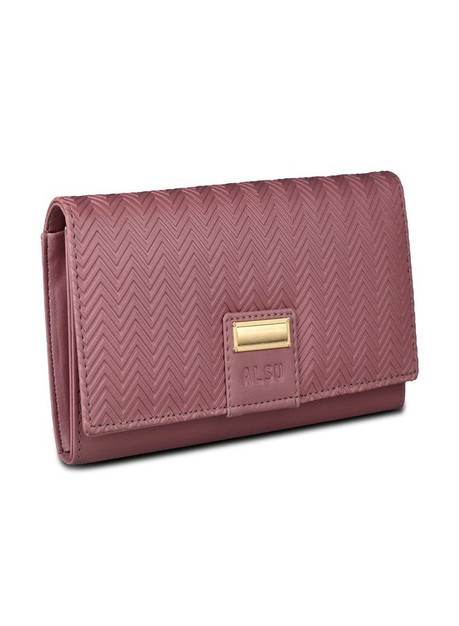 ALSU Women's Wallet Hand Purse Clutch Vegan Leather | Embossed Design | Phone Pocket | 4 Card Pocket (nur-002) (Peach) - Image 1