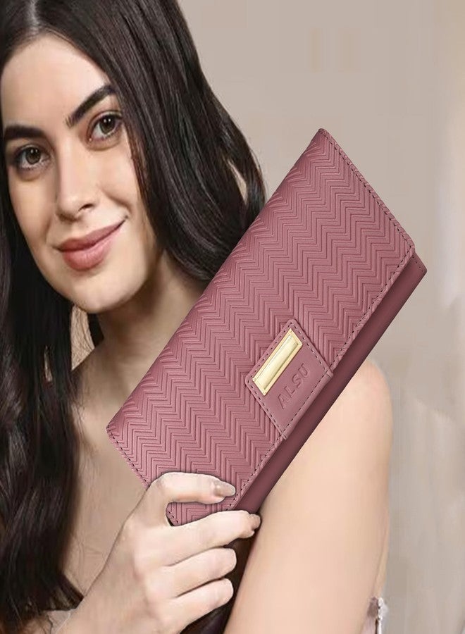 ALSU Women's Wallet Hand Purse Clutch Vegan Leather | Embossed Design | Phone Pocket | 4 Card Pocket (nur-002) (Peach) - Image 2