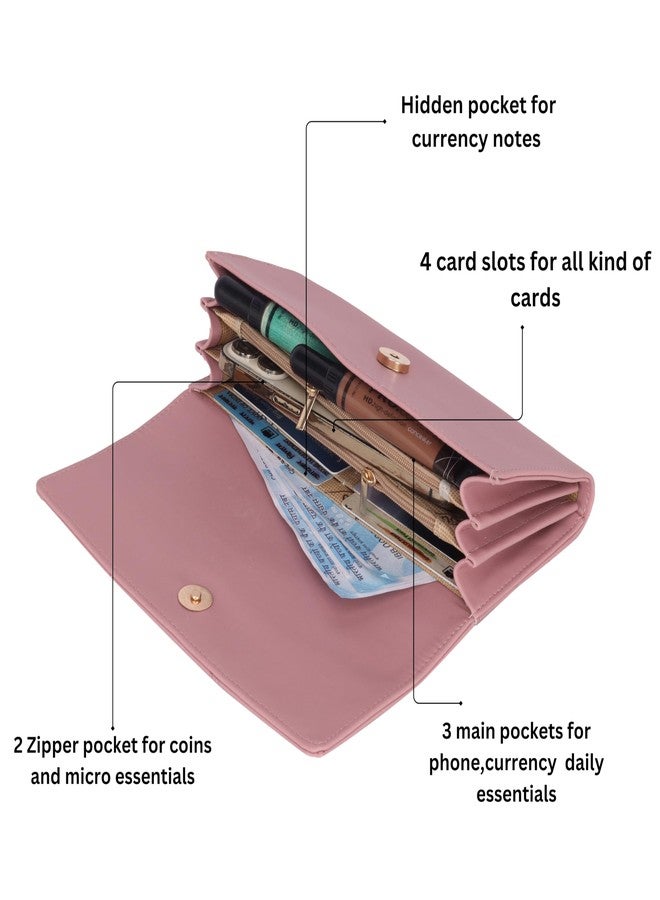 ALSU Women's Wallet Hand Purse Clutch Vegan Leather | Embossed Design | Phone Pocket | 4 Card Pocket (nur-002) (Peach) - Image 5