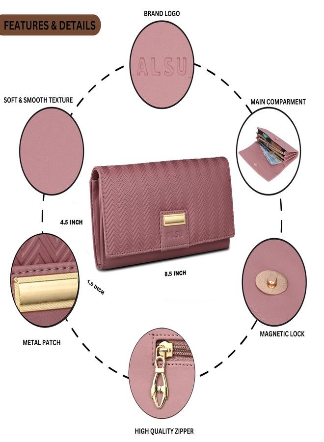 ALSU Women's Wallet Hand Purse Clutch Vegan Leather | Embossed Design | Phone Pocket | 4 Card Pocket (nur-002) (Peach) - Image 4