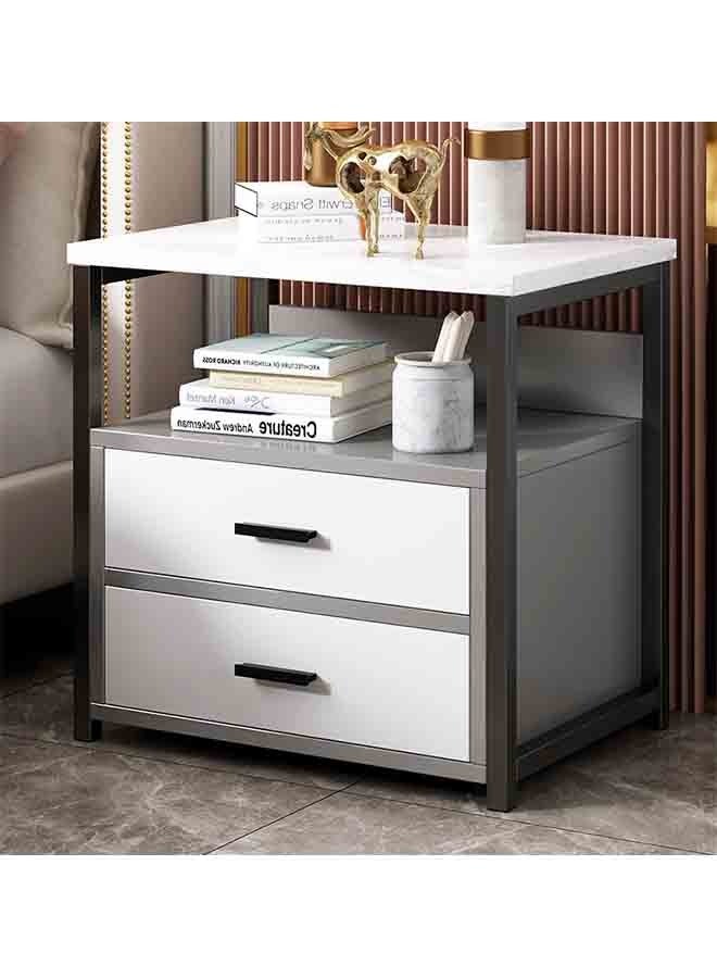 Generic White Modern Bedside Table, Bedside Table，Side Table，With Two-Layer Drawers and Open Storage Rack, Small Volume and Space-Saving, Suitable for Living Room and Bedroom, 40cm×34cm×50cm  - Image 1