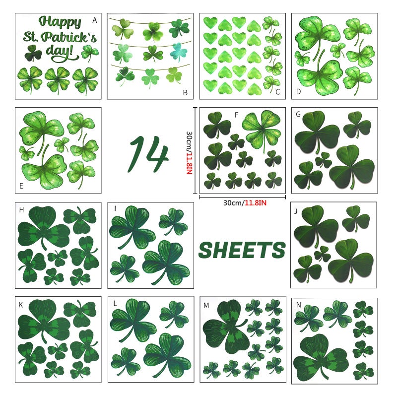 Rotumaty 14 Sheets St. Patricks Day Wall Sticker Decorations  Large Shamrock Wall Decals for Home School Office Decor Party Supplies Ornaments  108 PCS - Image 3