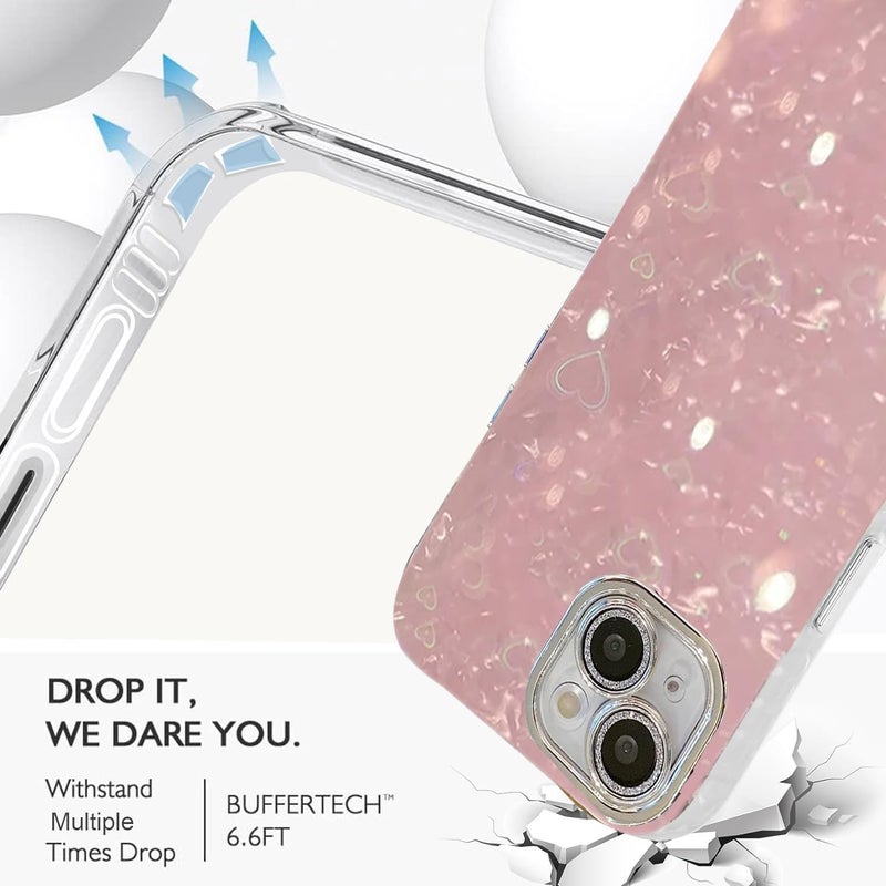 Mobistyle Silicone Designed For iPhone 14|Camera Lens Protection |Heart Pattern Print Design For Women Teen Girls Phone Back Cover Case(Heart Pink) - Image 3