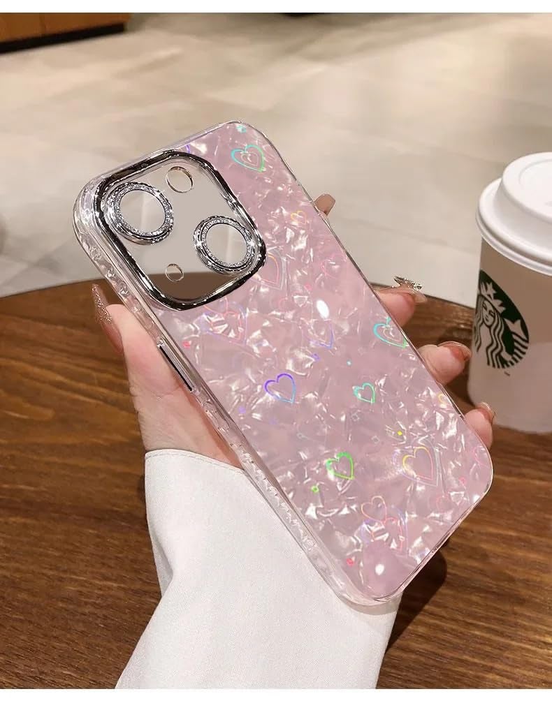 Mobistyle Silicone Designed For iPhone 14|Camera Lens Protection |Heart Pattern Print Design For Women Teen Girls Phone Back Cover Case(Heart Pink) - Image 5