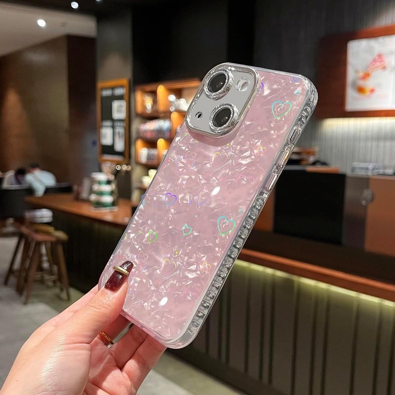 Mobistyle Silicone Designed For iPhone 14|Camera Lens Protection |Heart Pattern Print Design For Women Teen Girls Phone Back Cover Case(Heart Pink) - Image 4