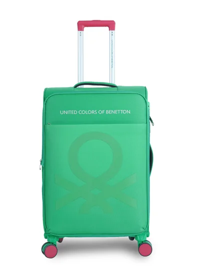 UNITED COLORS OF BENETTON BNTE-50 24 Inch- Checked Luggage with TSA Lock| Material- Soft Trolley with lightweight | Adjustable Trolley Handle | Smooth Dual Wheels 360degree rotate| GREEN
