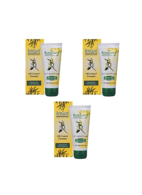 Acneguard Face Wash Gel ; Clears Acne Pimples Clogged Pores ; Perfect Blend Of Natural Ingredients ; Deeply Cleanses ; Gentle ; Refreshing (50G Each Pack Of 3)