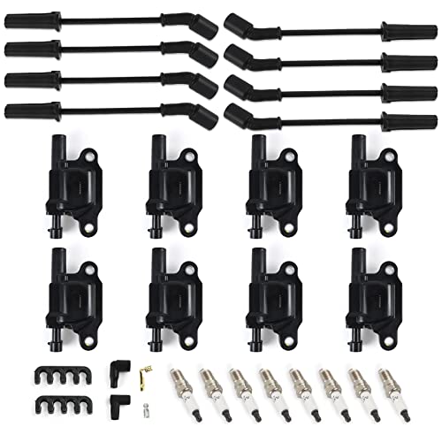 DEEGOOLY 8PCS UF413 Ignition Coils Pack 19299585 Platinum Spark Plugs 12192195 Spark Plug Wires Set Compatible with Cadillac CTS Chevy GMC Pontiac G8 Grand Prix H3 Tahoe 48L 53L 60L