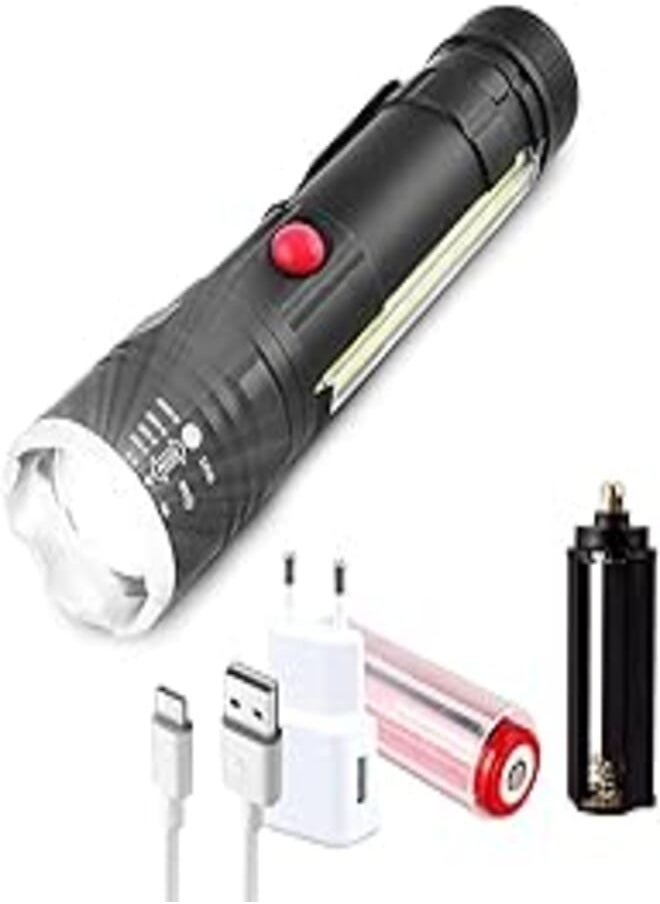 Generic hanso emergency light, led light, Ultra-Bright USB Rechargeable LED Flashlight Waterproof, Portable Torch for Outdoor Camping Adventures - Durable Aluminum Alloy Construction (Black) 