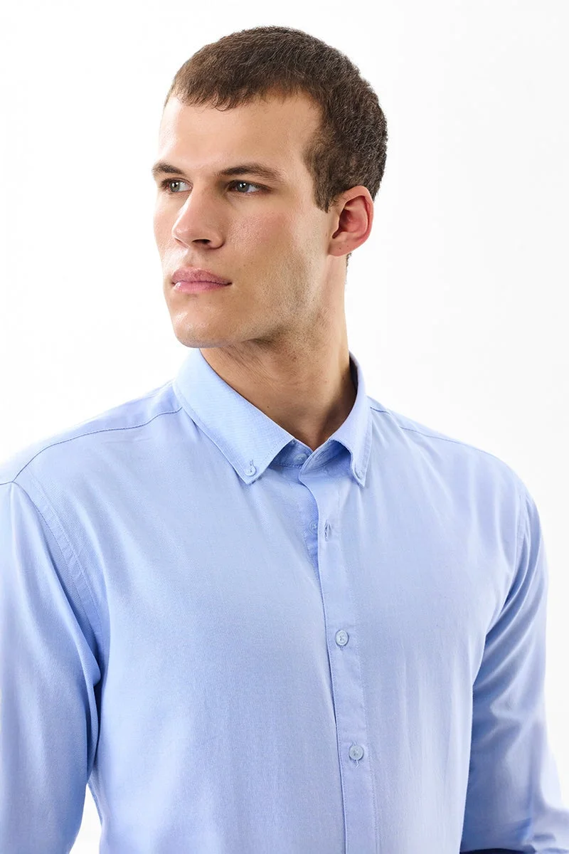 SNITCH Light Blue Solid Long Sleeve Slim Fit Formal Luxe Shirt