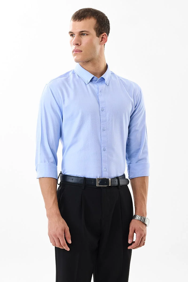 SNITCH Light Blue Solid Long Sleeve Slim Fit Formal Luxe Shirt