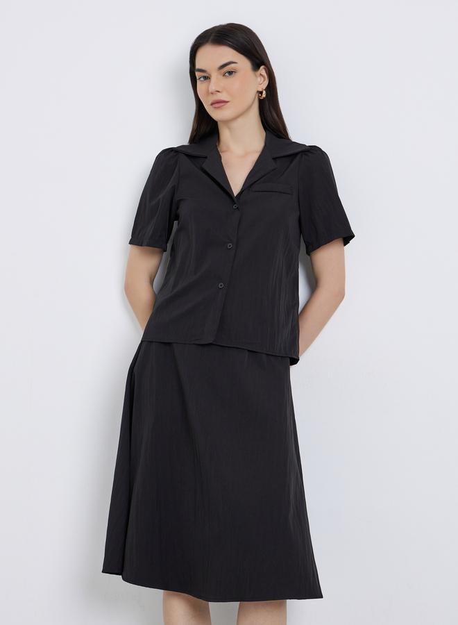 Take Two Women Solid Collared Shirt and Skirts Co-Ords - Image 2