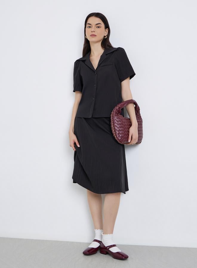Take Two Women Solid Collared Shirt and Skirts Co-Ords - Image 1