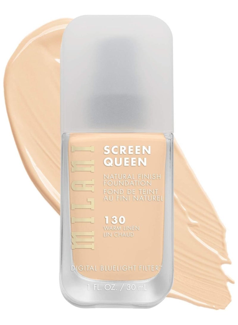 Milani Screen Queen Liquid Foundation Cruelty-Free, Blue Light Protection, Luminous Finish, Buildable Coverage, 130 Warm Linen 30ml - Image 1
