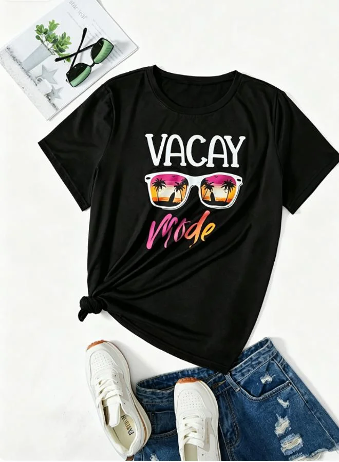 Take Two Plus Size Black Graphic Print T-Shirt