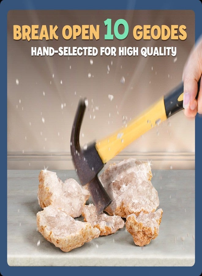 XXTOYS Break Open 10 Premium Geodes with Crystals - Great STEM Science Gift for Mineralogy & Geology Enthusiasts of Boys and Girls for Any Age - Includes Goggles, Learning Guide & 2 Display Stands - Image 4