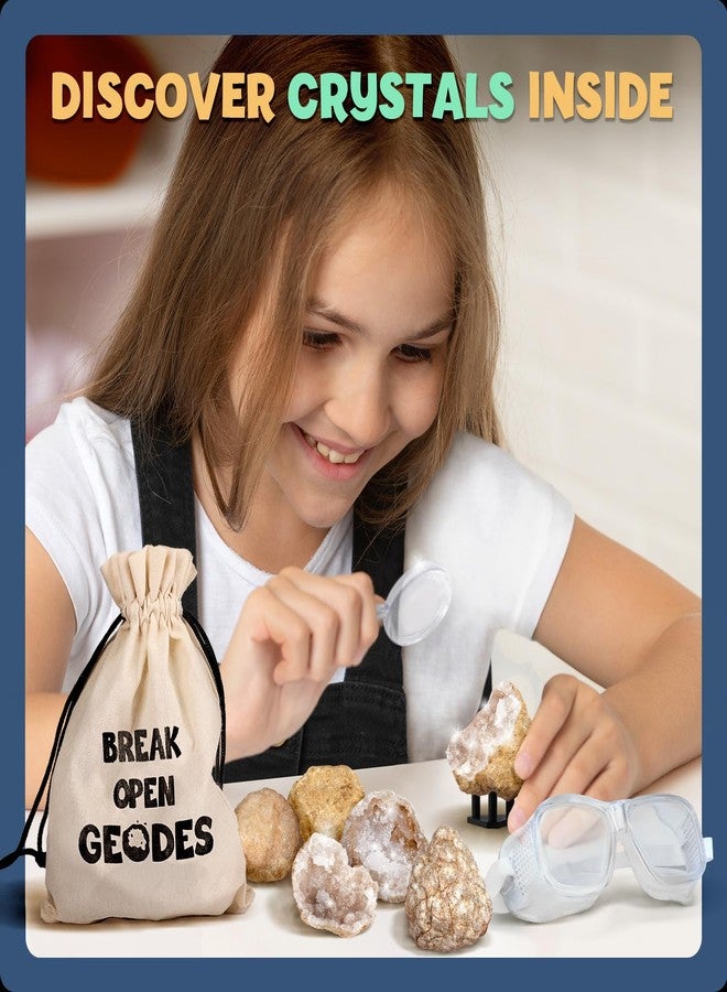XXTOYS Break Open 10 Premium Geodes with Crystals - Great STEM Science Gift for Mineralogy & Geology Enthusiasts of Boys and Girls for Any Age - Includes Goggles, Learning Guide & 2 Display Stands - Image 2