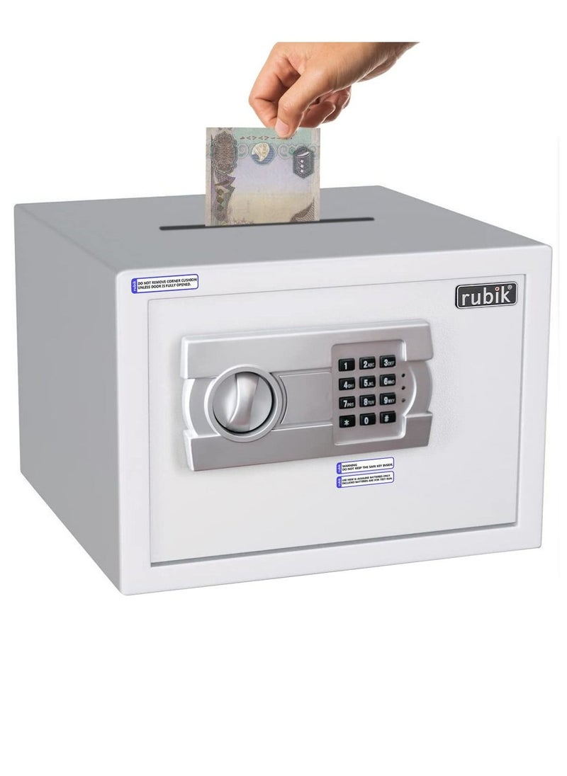 Rubik - Drop Slot Safe Box with Digital Keypad and Key Lock A4 Document Size for Cash Deposit on Top Home Office (25x35x25cm) White - Image 1